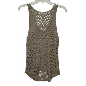 Y2K Taupe Knit V-Neck Tank Top - Mermaid Beach Net Cover Up Size Small